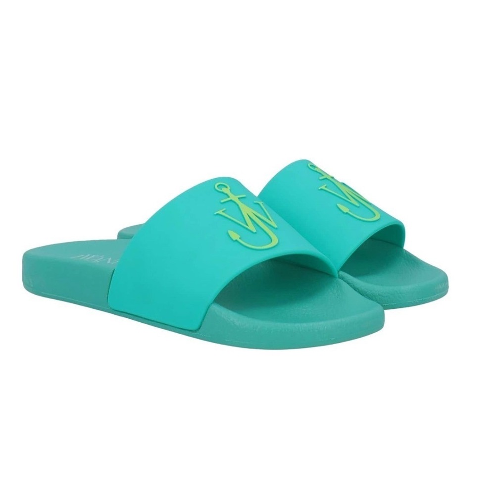JW Anderson Logo Pool Slides Teal Turquoise Anchor Sandals Womens New W Box 6